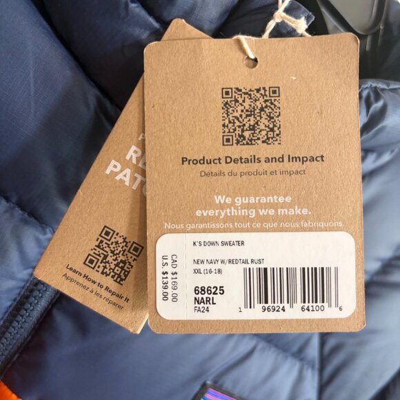 Patagonia Kid's Down Sweater XXL Jacket (16-18 yr) Lightweight 600 fill recycled - Picture 4 of 5
